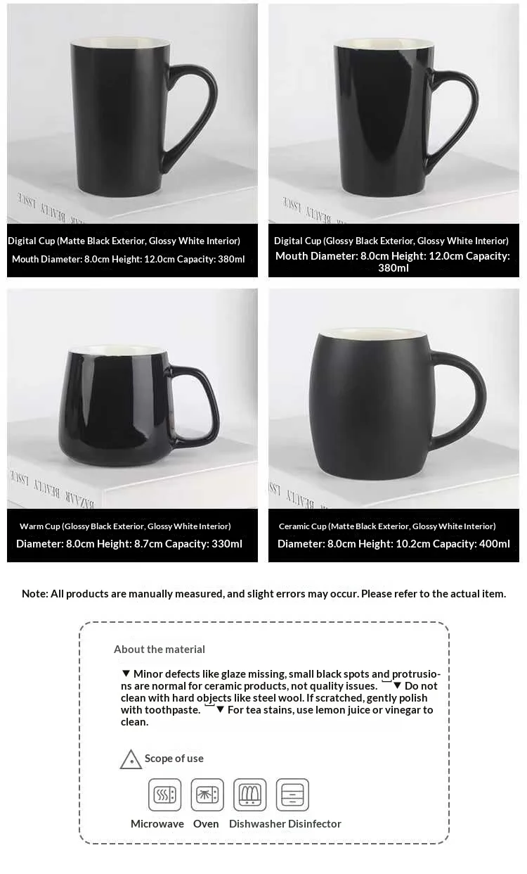 Simple Black Ceramic Cup, Couple’s Water Cup, Mug, Coffee Cup, Hotel Cup, Advertising Gift, Printed logo preview 6