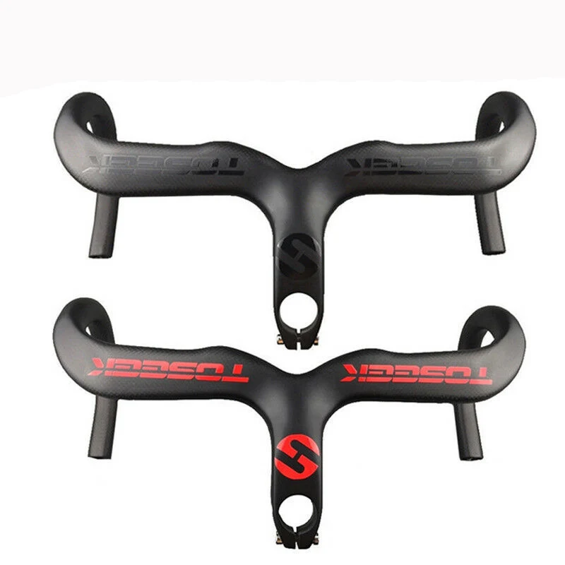 For TOSEEK 400/420/440mm Carbon Fiber Bike Handlebar Drop Integrated Bar Stems 