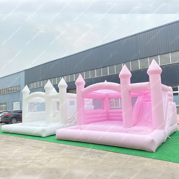 Commercial wedding bouncy castle combo inflatable bouncer white bounce house slide with ball pit