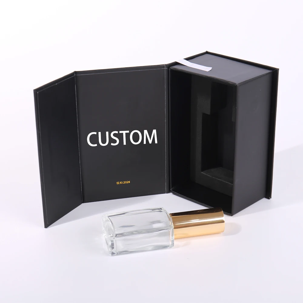 Custom Magnetic Flip Top Paper Box Luxury Rigid Cardboard Gift Packaging Matte Lamination Gold Foil Logo Perfume Packaging