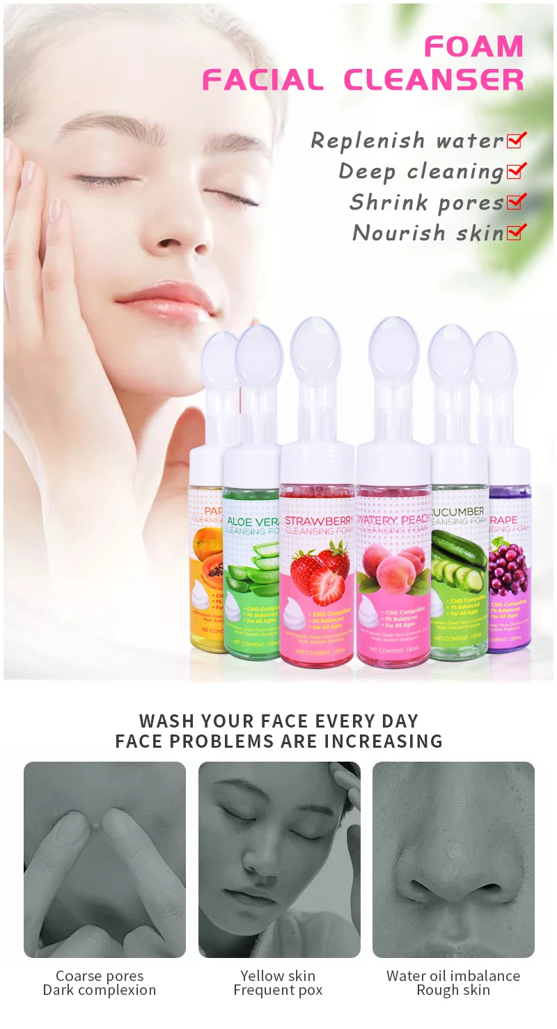 Private Label Oem/odm Peach Face Wash Facial Cleanser Fruit Foam Facial
