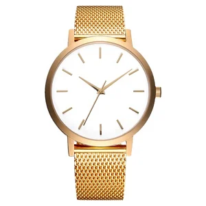 Guangzhou Gold Stainless Steel Fashion Milanese Leather Strap Watch 50 Bar Water Resistant Unisex