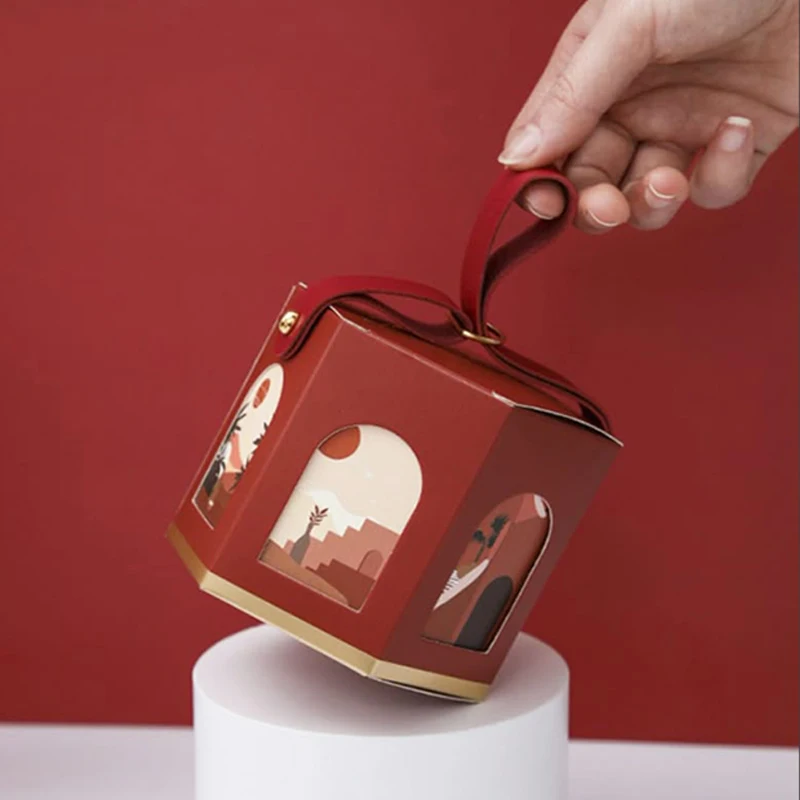 Luxury Custom Golden Stamping Leather Lid and Base Handle Christmas apple Ornament  Decoration Gift Packing Boxes