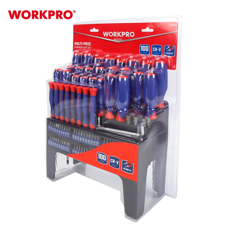 WORKPRO 100ピース クロムバナジウム鋼 磁気ドライバーセット ハンド 