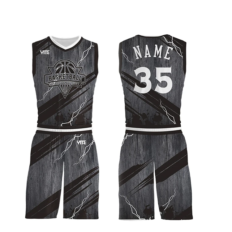 Custom Quick Dry Man Black and Gray Basketball Jersey Design 100%polyester  Sublimated Basketball Uniform