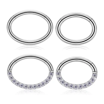ASTM F136 Titanium oval shape Ring Septum Nose Clicker Piercing CZ Ear Tragus Cartilage Earring body piercing jewelry