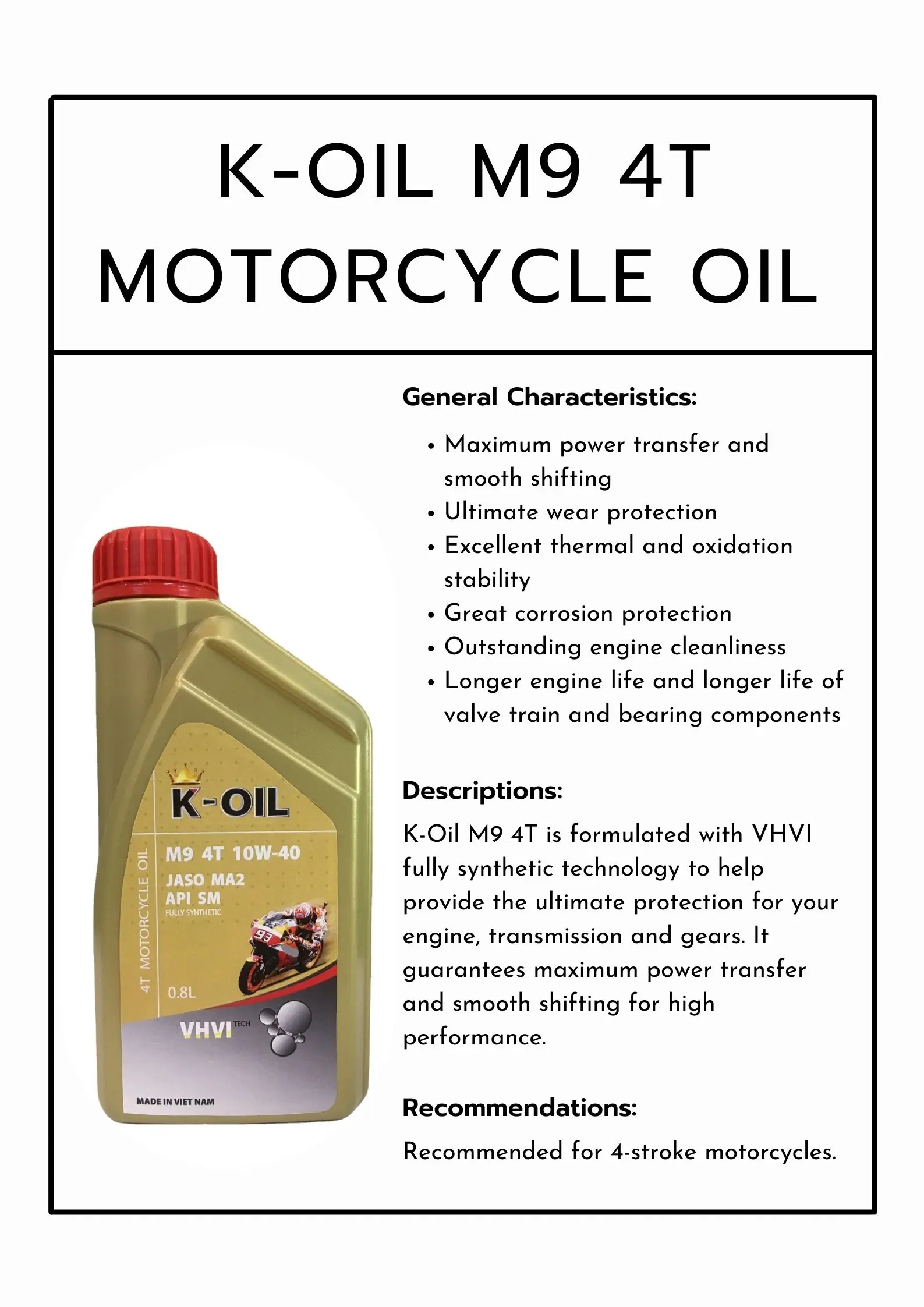 Koil M9 4at Engine Oil Jaso Ma2 10w40 Api Sm Oem Available Smooth