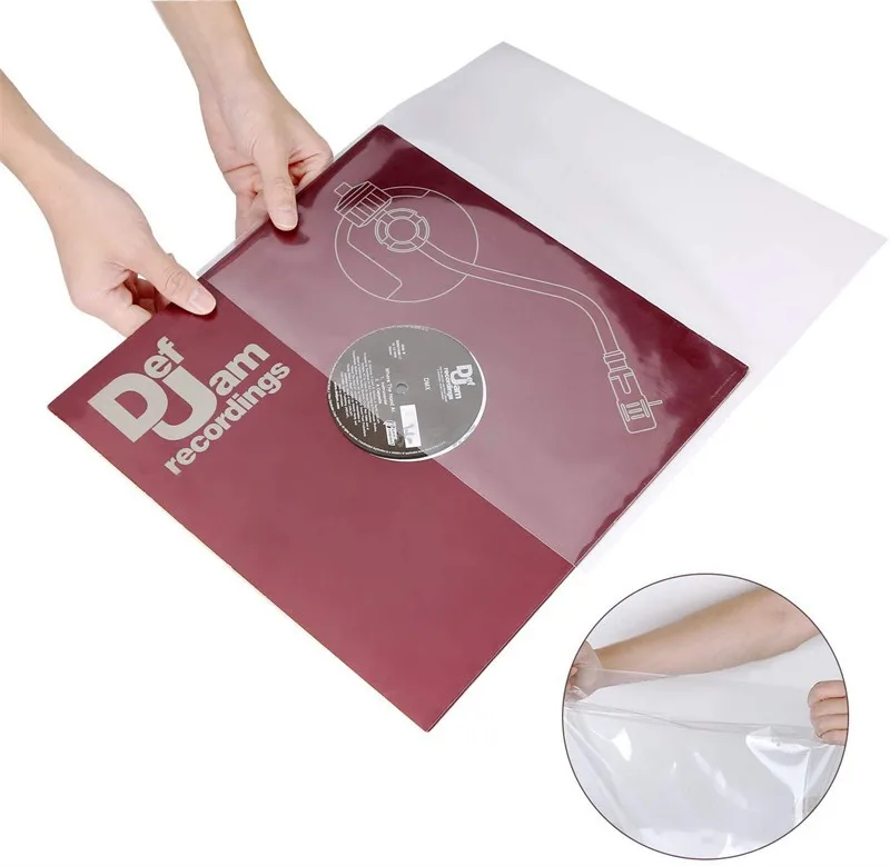 Custom Printed  12 Inch 3 Mil LP Outer Sleeves Anti-static Crystal Clear Plastic Outer Vinyl Record Sleeves Covers