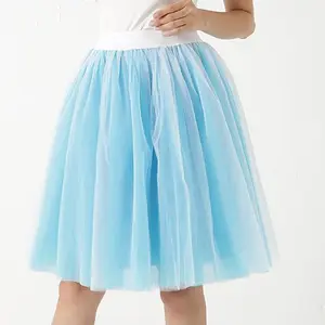 Party Train Tulle Skirt for Women Fashionable Lace Decorated Wedding Bridal Bridesmaid Skirt Petticoat Lolita Saia
