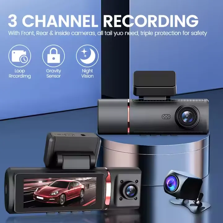 3.16 Inch Car Camera 3 Lens Car DVR Wifi GPS Night Vision 4K Recording 3 Channel Dash Cam