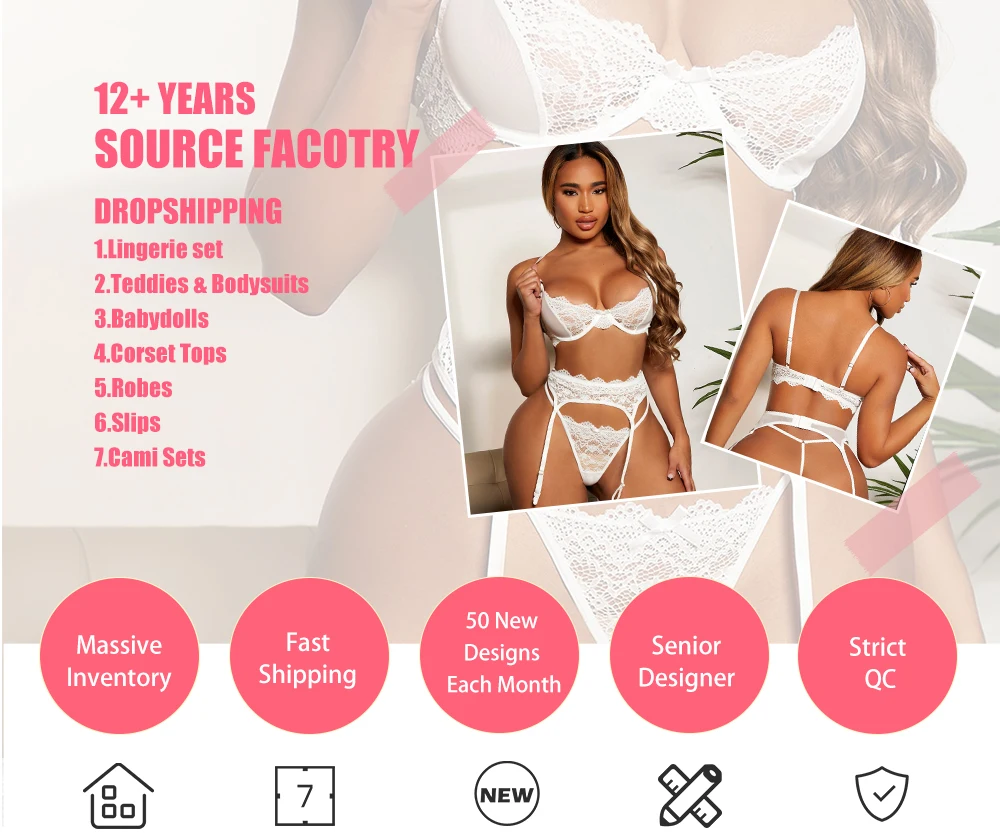 Private Label Luxury 3 Pieces Erotic Lingerie Women Sexy Lingerie  