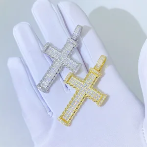Hip Hop Jewelry Iced Out Vvs Moissanite Gold Plated 925 Sterling Silver Gold Plated Cross Pendant for Men