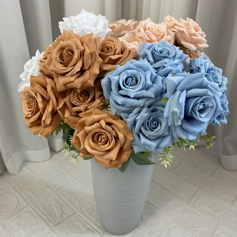 High Quality Silk Wedding Decoration Roses Bush Artificial Flowers Rose