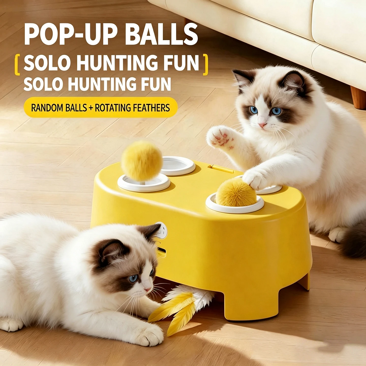 3 in 1 Electric Cat Whack-a-Mole Toy Automatic Teaser Wand Hands Free Self Play Boredom Relief Interactive Kitten Entertainment