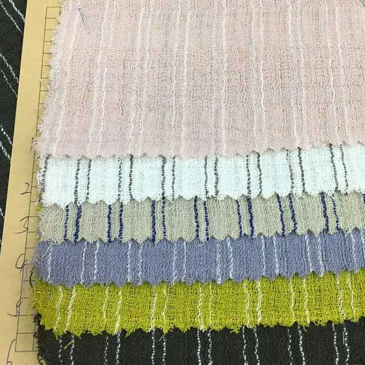 Custom Seersucker Shirt Dress Garment Material Woven Melan Men Washed Multi Striped Linen Cotton