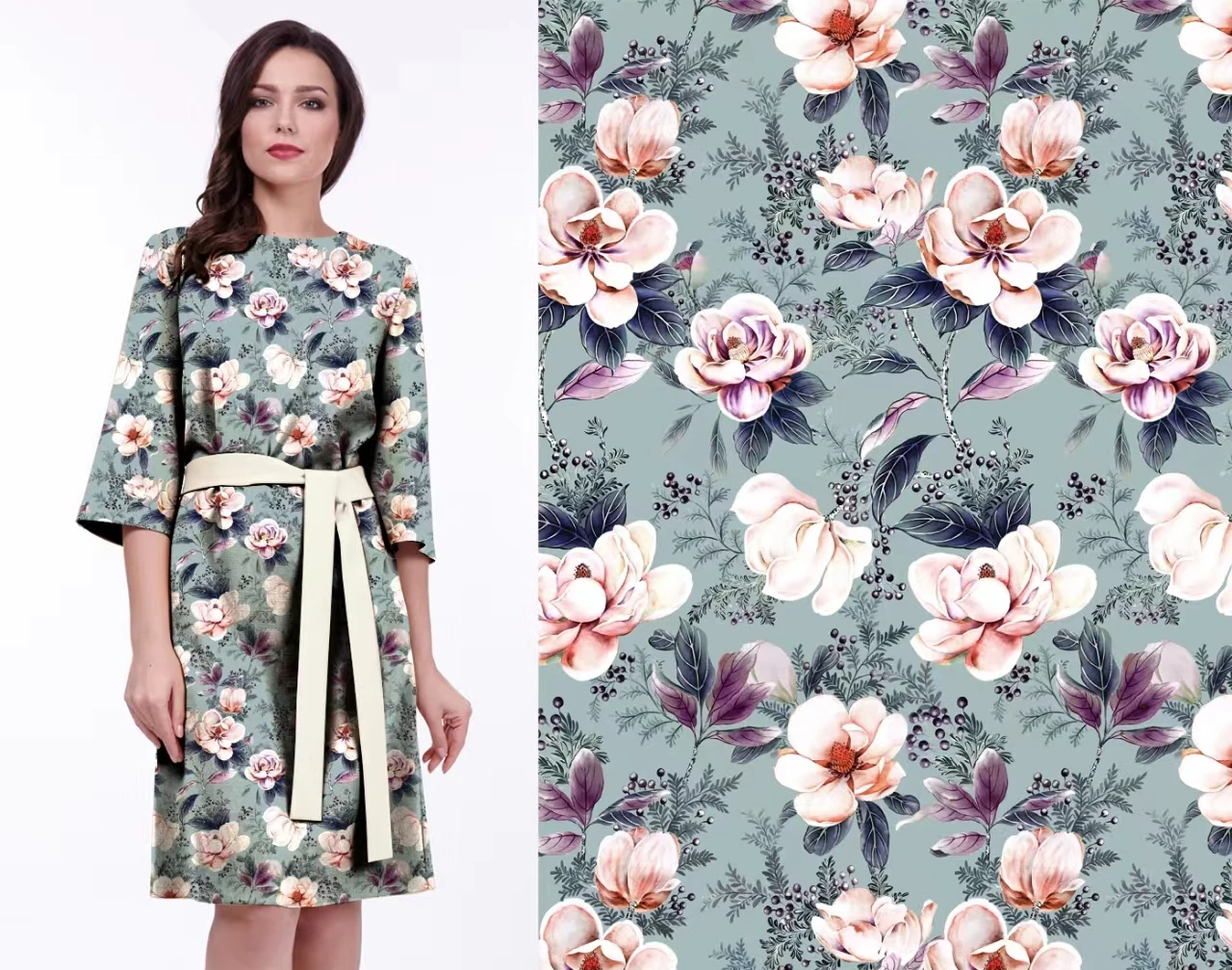 Цветочная 100% вискозная ткань простая с принтом для женской