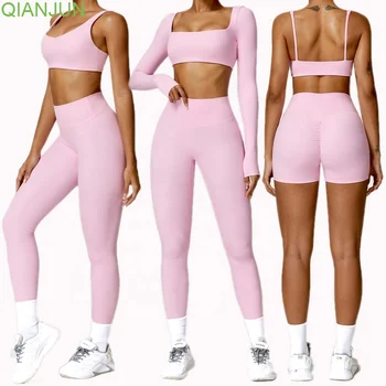 Custom Sports Fitness Clothing Sports Bra And Yoga Leggings Sets Gym Activewear Seamless Yoga Shorts Sets Women