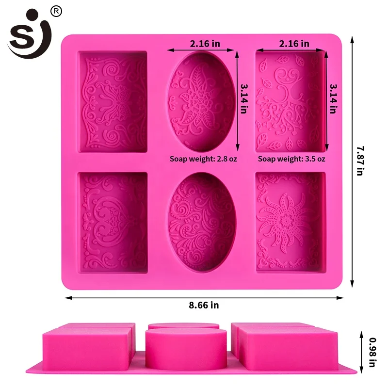 DIY 3D 6 Forms Oval and Square Rectangle Soap Mould Handmade Craft Flowers Bathroom Kitchen Soap Molds