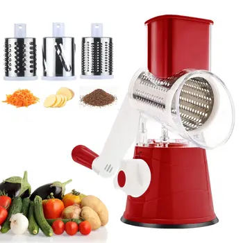 Manual Professional 3-in-1 Steel Food Plastic Hand Crank Chopper Rotary Cheese Vegetable Carrot Slicer Grater Set Kitchen Gadget