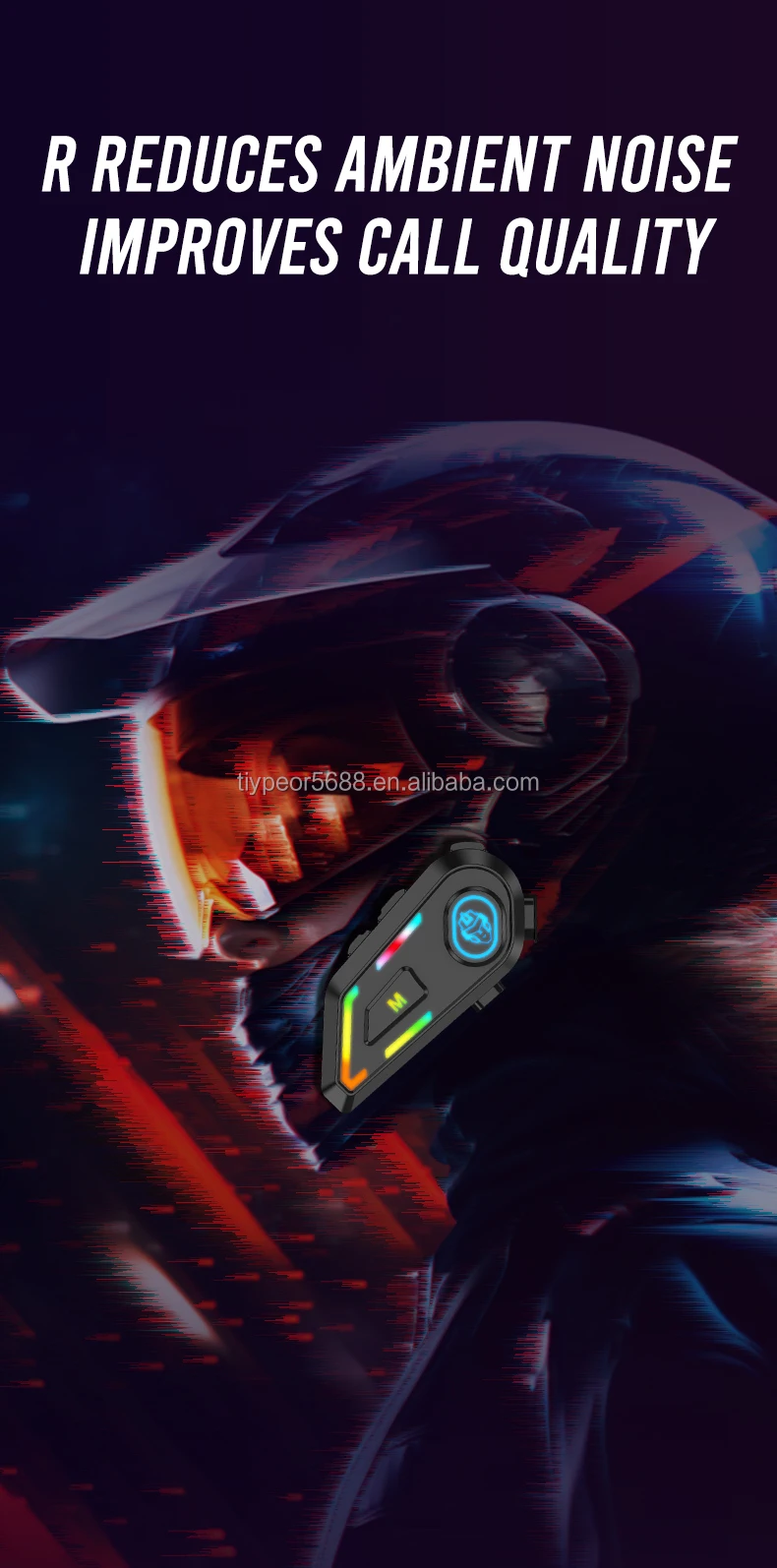 product tiypeor wireless earbuds with mic rgb light handsfree headset voice assistant intercom waterproof motorcycle helmet headphones-5
