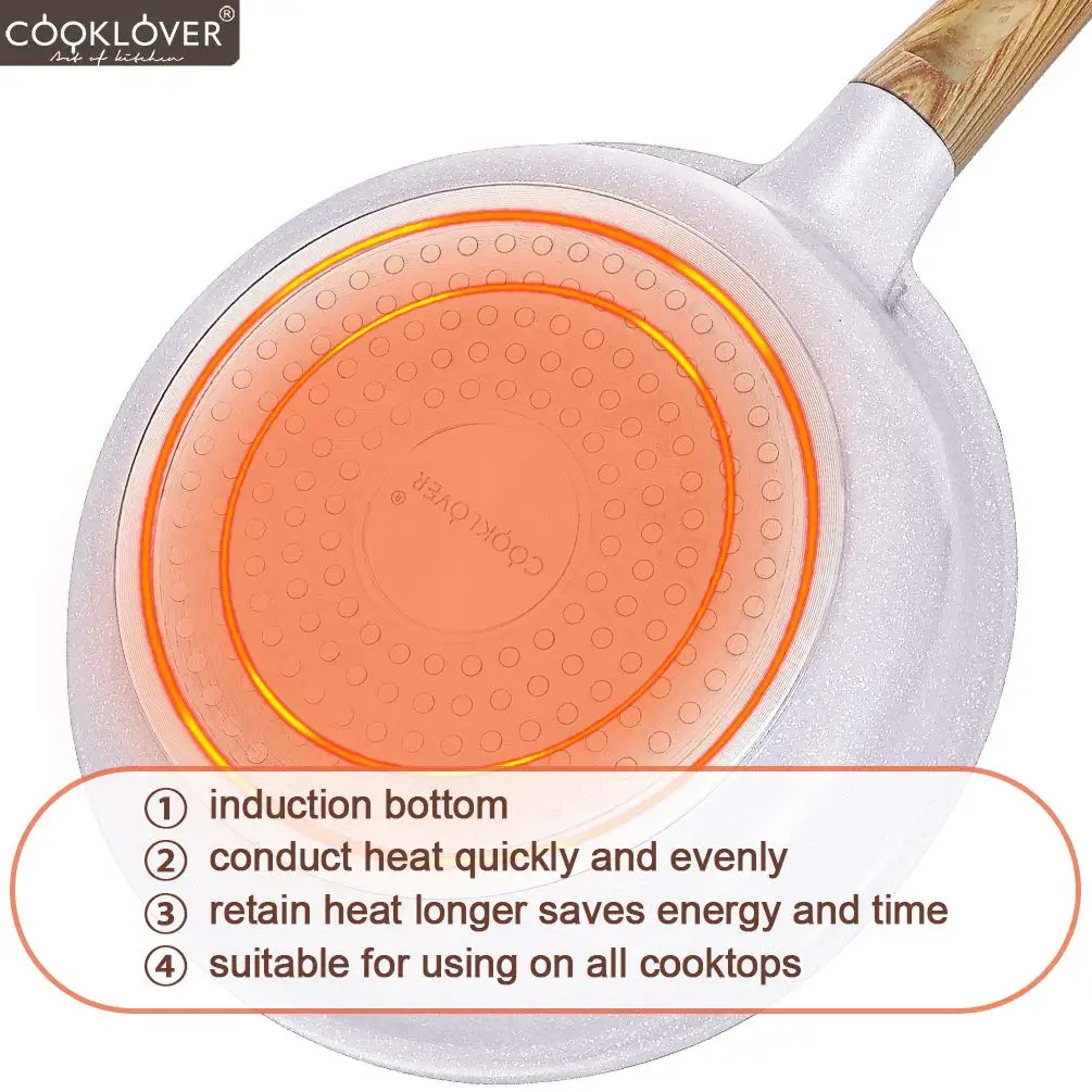 Cooklover Marble Induction Cooking Pot Ceramic Non Stick Cookware Set With Glass Lid
