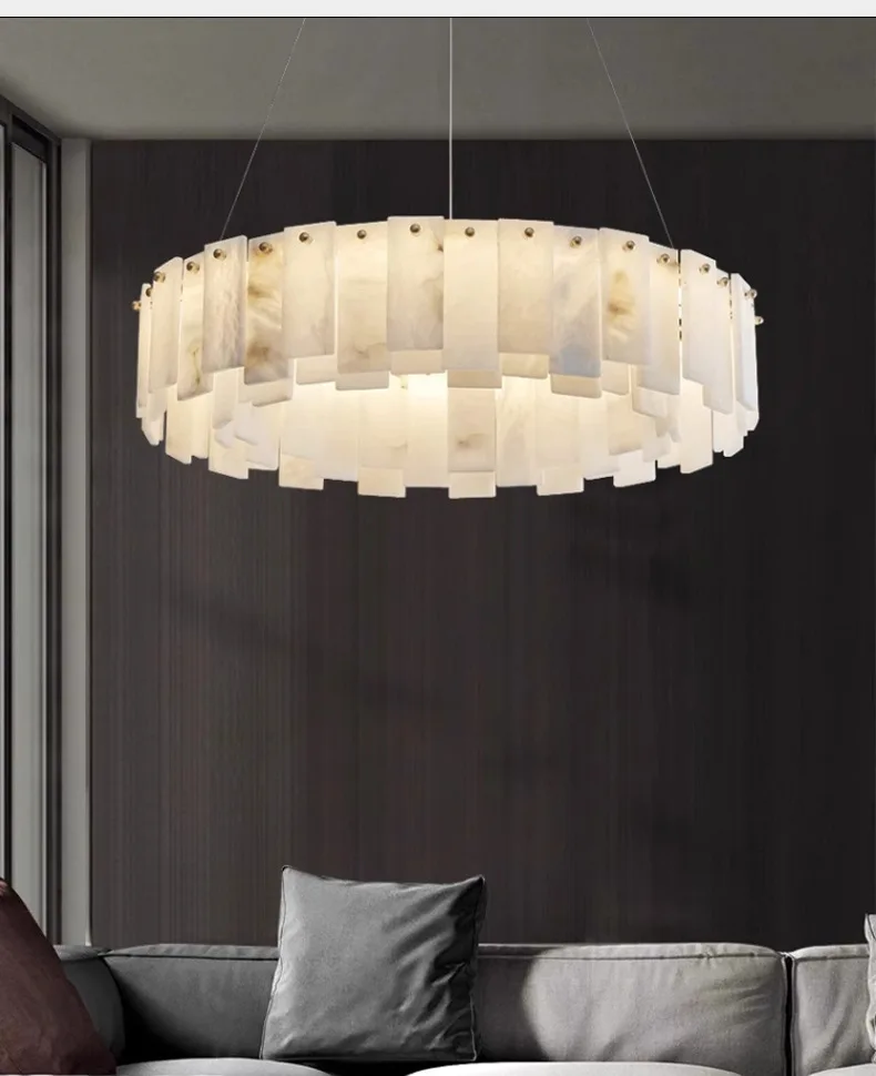 Postmodern All-copper Chandelier Living Room Designer Creative Minimalist Dining Room, Bedroom, Natural Marble All-copper Lamp.