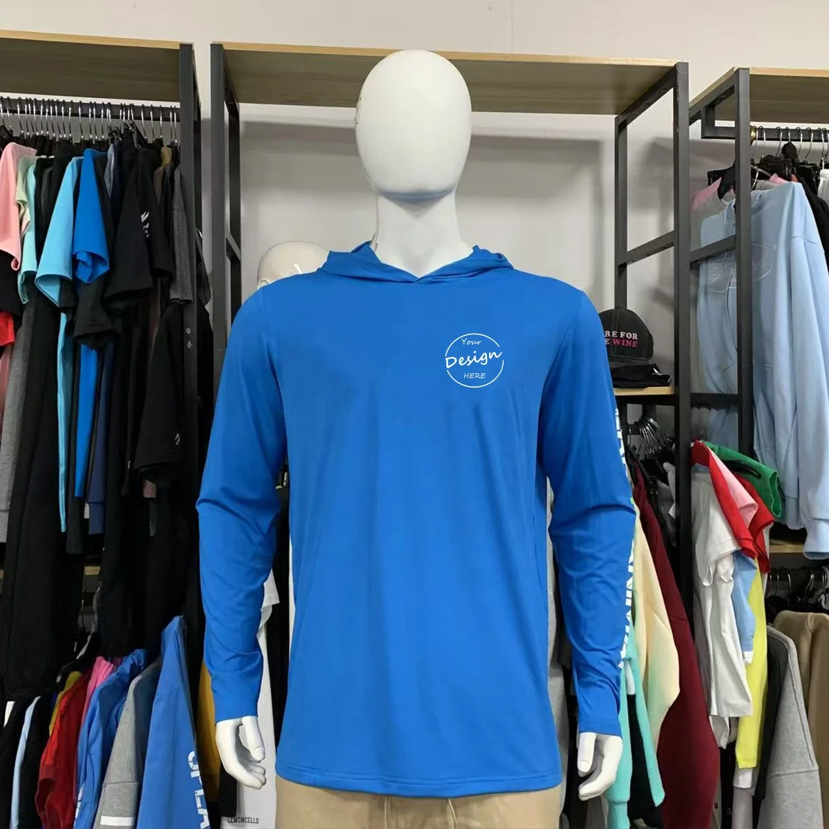 JL2592C Plain Blank Long-sleeve Cotton Mens Screen Printing Long Sleeve Shirts with Hoodie for Men