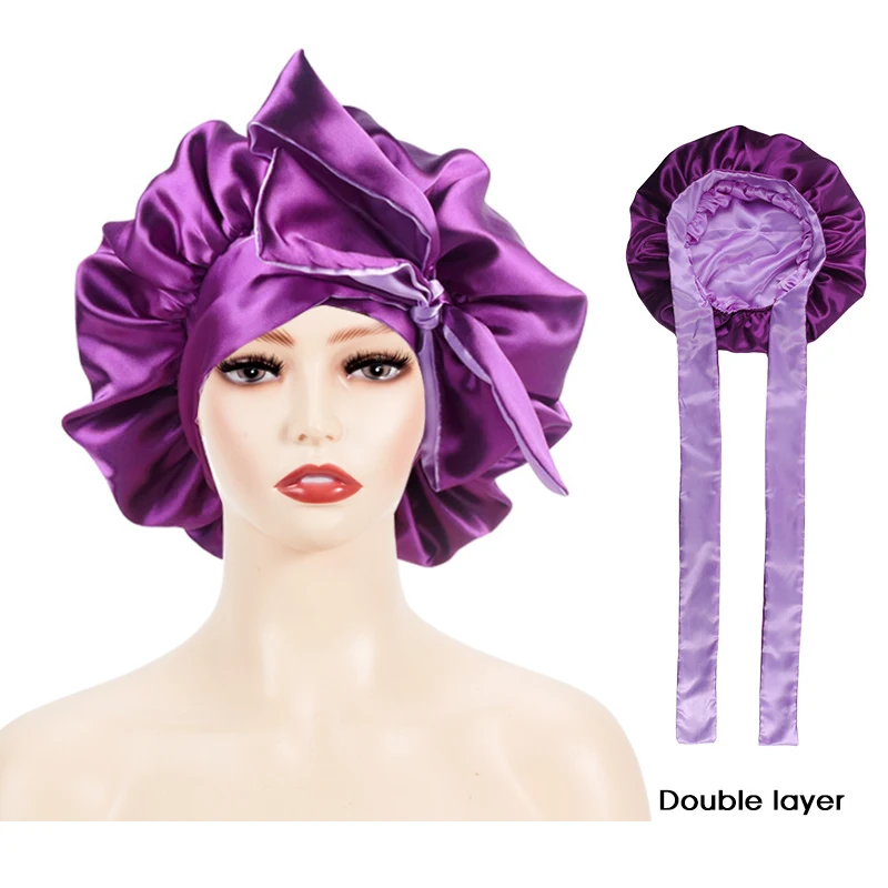 Low Moq Large Sleeping Hats Adjustable Silk Satin Hair With Tie