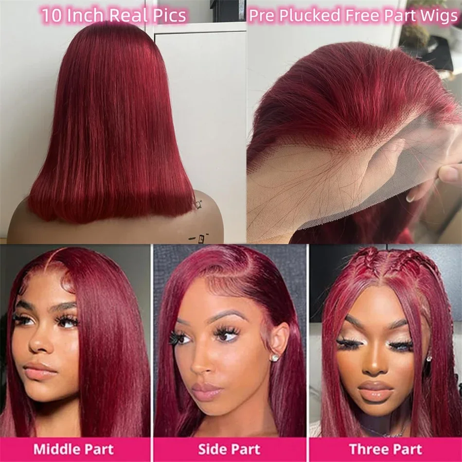 13x4 HD Lace Front Perücke Echthaar Perücken 99J Rot Burgund gefärbt_voghion.com