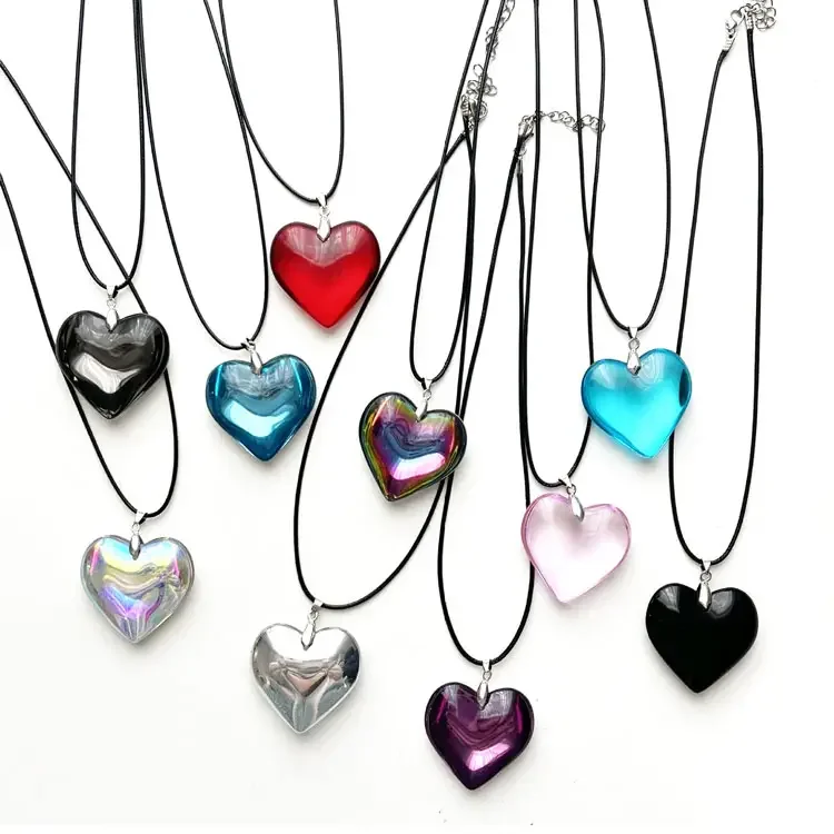 Glass Heart Choker Necklace