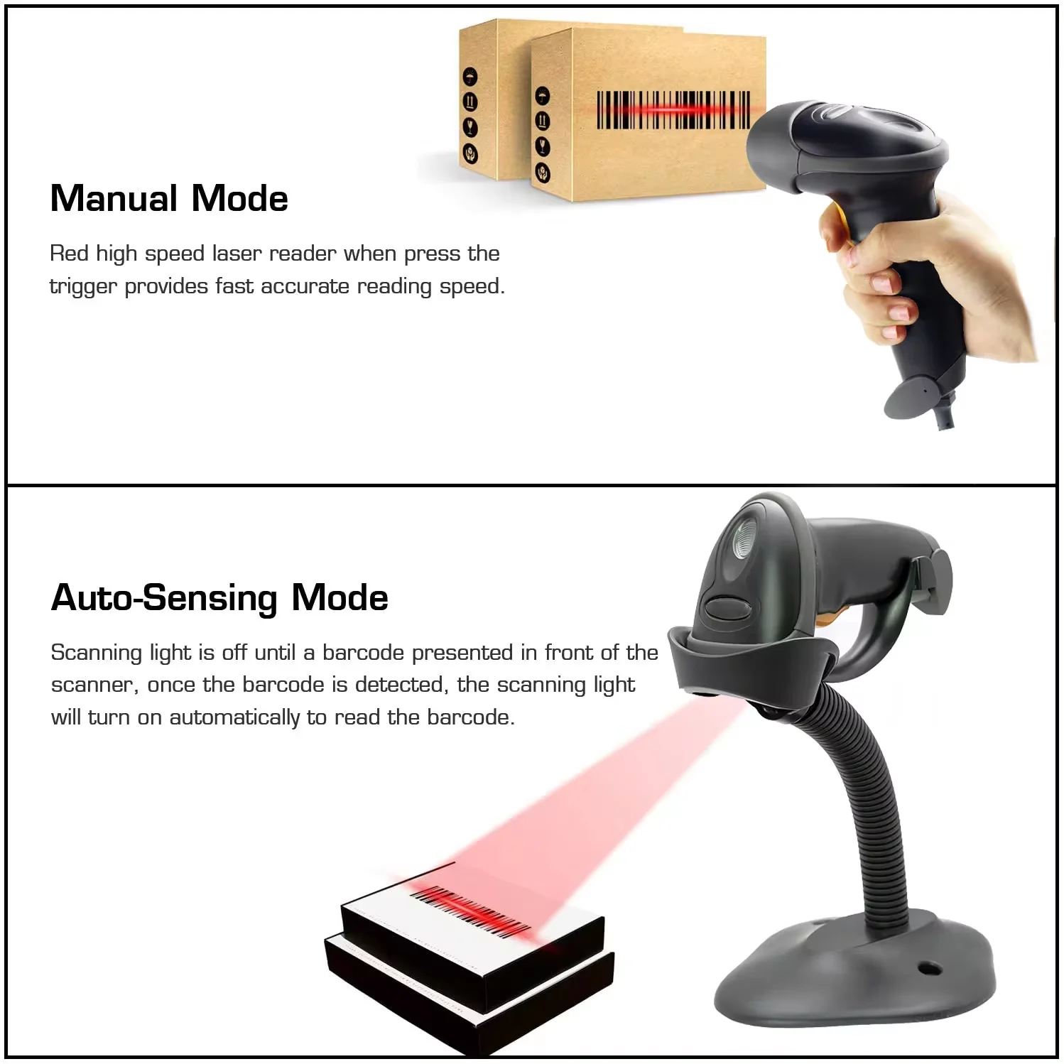 1D Barcode Scanner Laser 1d Code Barcode Reader USB Cable Barcode Scanner Reader With Holder