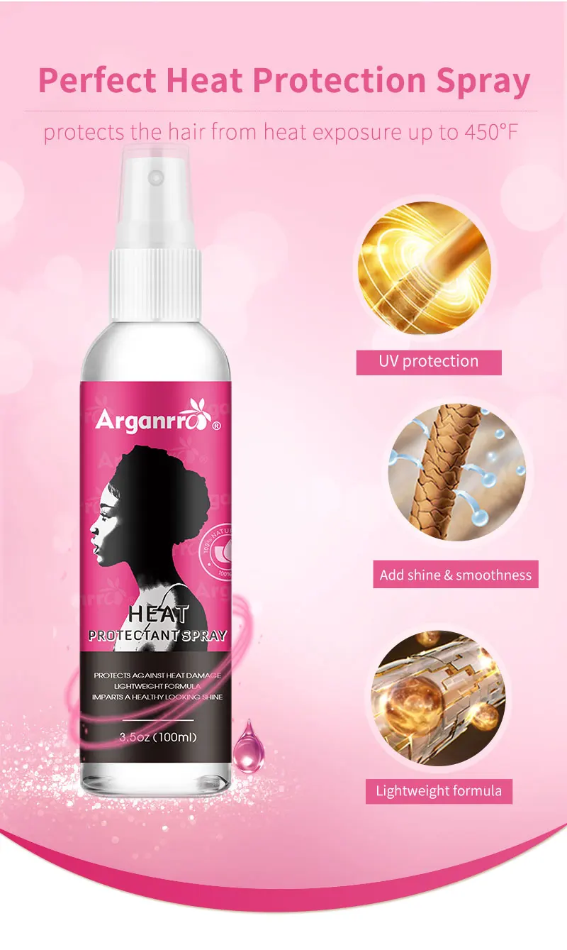 Custom Label Lightweight Silkening Mist Hair Spray Heat protection Spray for Protecting Hair Agaist Flat Ironing