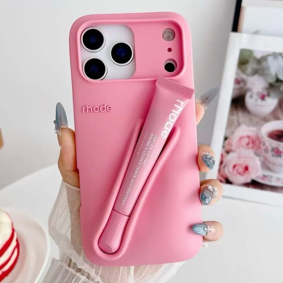 For Rhode Hayley Logo-Boxed Lip Gloss Silicone Mobile Phone Case for 11 12 13 14 15 16 17 Pro Max Makeup-friendly Lipstick Cover For Rhode Hayley Logo-Boxed Lip Gloss Silicone Mobile Phone Case for 11 12 13 14 15 16 17 Pro Max Makeup-friendly Lipstick Cover