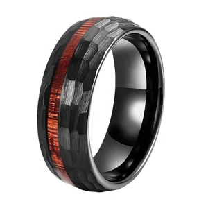Fashion Jewelry Wooden Ring Handmade Hammer Rings Wide Band Tungsten Carbide Ring for Men