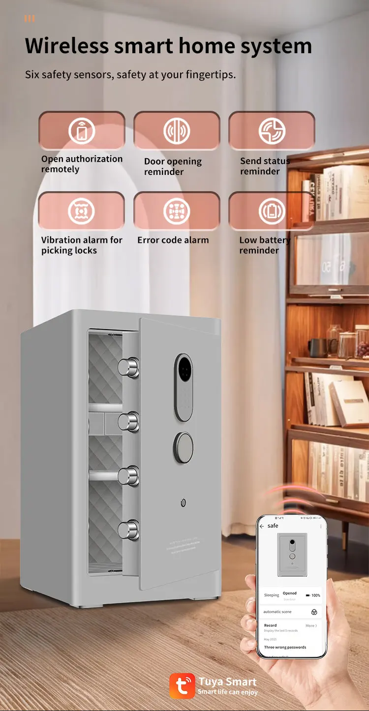 CEQSAFE TUYA APP WIFI Home Safe Box Steel Household Security Box Intelligent Anti-theft Alarm Fingerprint Electronic Access manufacture