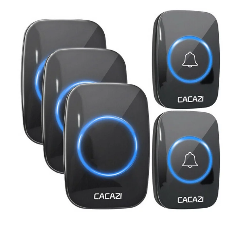 
CACAZI A10 беспроводной дверной звонок Водонепроницаемый 300 м Диапазон стандарта ЕС, США, Великобритании США Plug Смарт дверной звонок колокольчика батарея 110V-220V (кнопка-1 шт., на возраст 1, 2, 3 приемника 