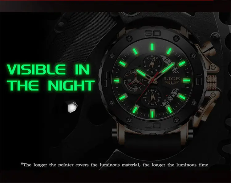 LIGE LG8987 High Quality ODM Male Quartz Watch Latest Silicone Steel Band Luminous Chronograph Calendar Business Wrist Watch