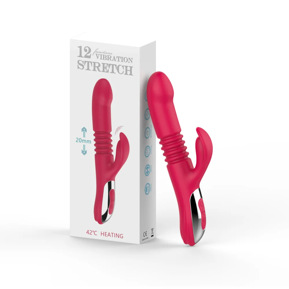 Silikon beheizte USB wiederauf ladbare Vagina Clit G-Punkt Frauen Schub  Kaninchen bewegt sich auf und ab Sexspielzeug Vibrator