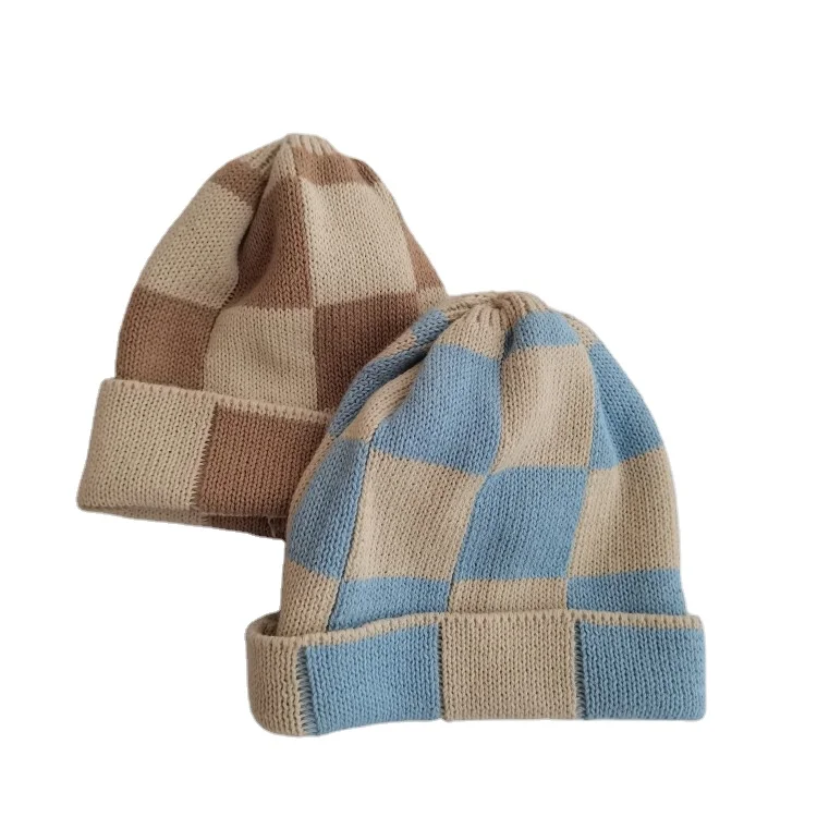 New fashion winter sweater baby hat double ball wool cap pure color children's knitted beanie