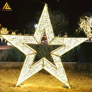 Alaner Customized Led Xmas Decoration Acrylic Sculpture Giant Star Motif 3d Christmas Star Motif Garden Street Decoration