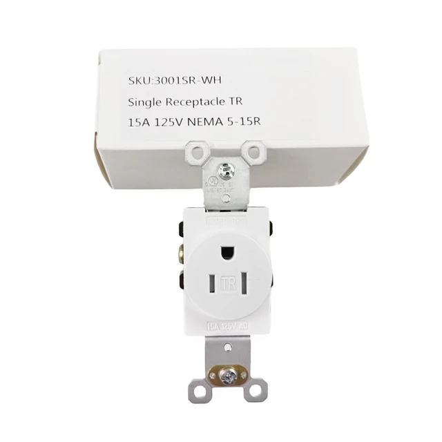 Tamper-Resistant Single Receptacle,  Standard Electrical Single Wall Outlet, Self-Grounding, Residential Grade