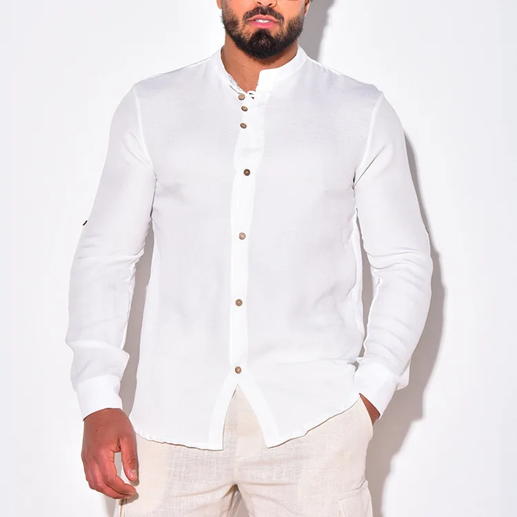Engros sommer herre bomulds linned skjorter Stilfulde herre langærmet skjorte Custom print bomuld linned skjorter til mænd198_voghion.com