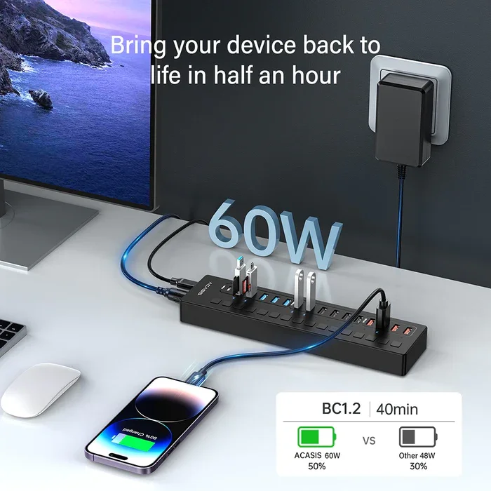 ACASIS 16ポートUSB-Cハブスプリッター、4つのスマート充電ポートと2