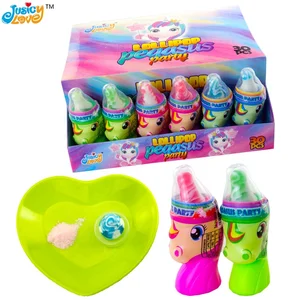 Hot Selling Funny Unicorn Shape Lollipop Hard Candy With Sour Powder