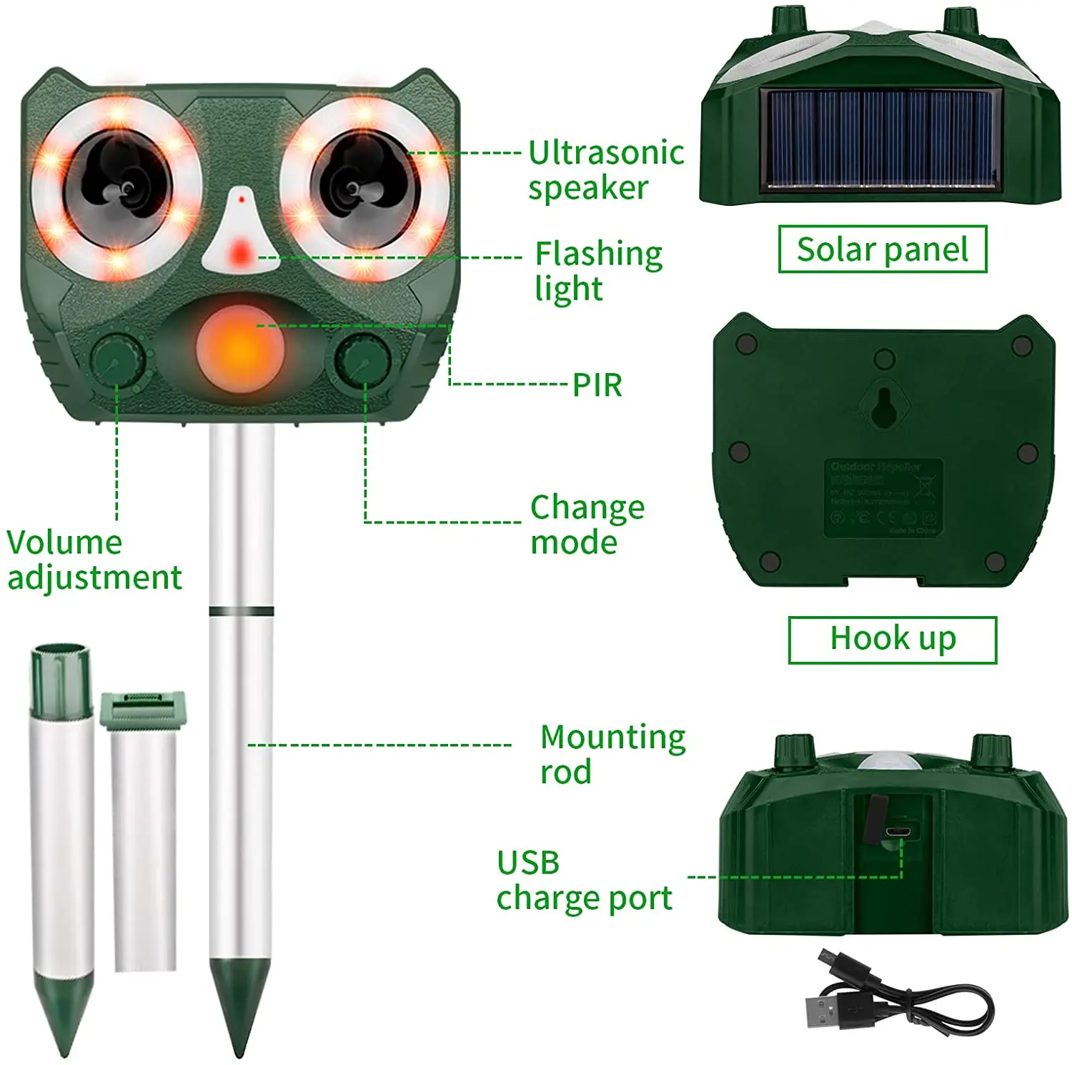 SJZ-119 Solar bird mouse animal repeller with thank u card repell monkey cat dog factory