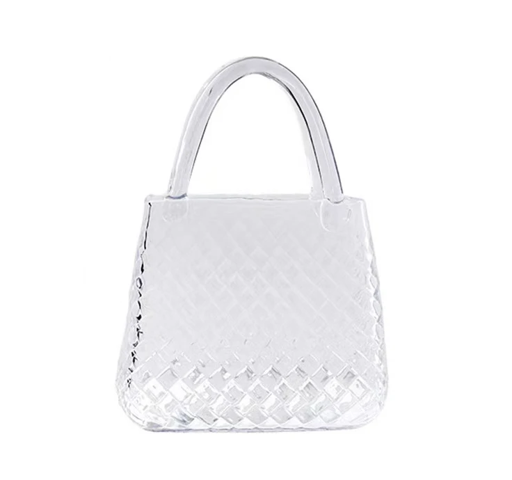 Сумочка уникальная ваза для цветов декоративная стеклянная с широким горлышком