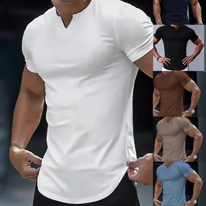 Summer Men's Quick Drying V-neck Sports Casual Solid Color Tight T-shirt