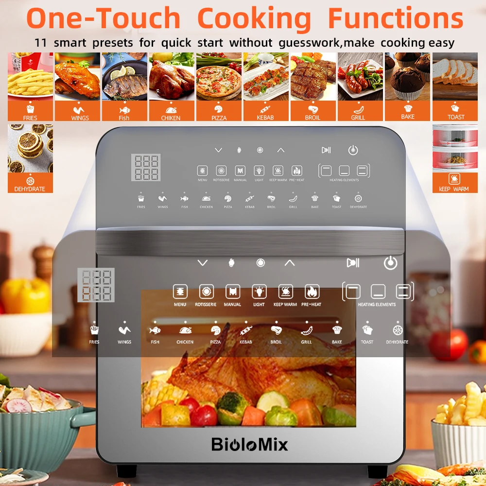 15L 4-In-1 Digital Air Fryer Rotisserie Dehydrator Convection Oven XL  Family Size, 8 Touch