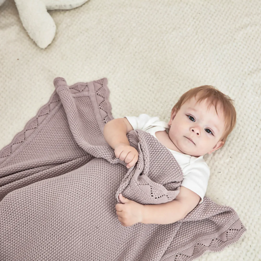 IVY Golden Supplier Baby Receiving Blanket Newborn Plain Knitted Baby Swaddle Cotton Cable Knit Baby Blanket manufacture