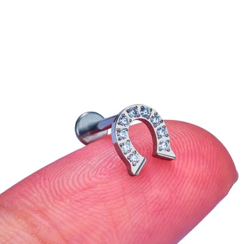 ASTM F136 Threadless Push Pin Labret Titanium Helix C Shaped Top Labret Earrings Ear Piercing Jewelry